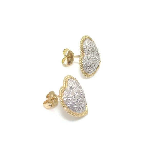 14K Gold Natural Diamond Heart Stud Earrings